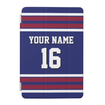 Navy Burgundy White Team Jersey Custom Number Name Ipad Mini Cover by FantabulousCases at Zazzle