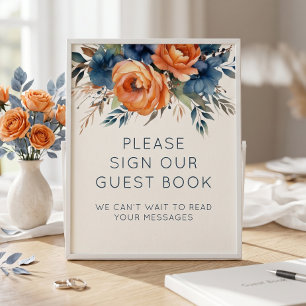 Navy Burnt Orange Floral Guest Book Sign Wedding