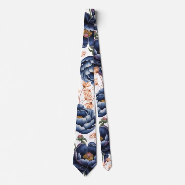 Navy & Burnt Orange Floral Wedding Neck Tie (Front)