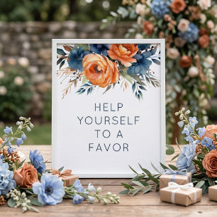Navy Burnt Orange Florals Favor Sign Wedding