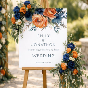 Navy Burnt Orange Florals Welcome to Wedding Foam Board