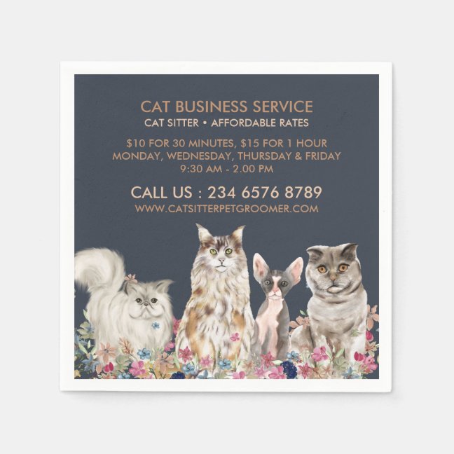 Navy Business Cat Sitter Service Pet Groomer Napkins