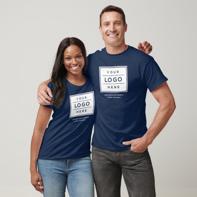 Navy Business Logo Company Name Staff T-Shirt (Unisex)