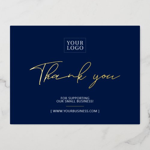 Navy Business Logo Thank you Package Insert  Foil Invitation Postcard