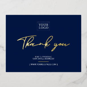 Navy Business Logo Thank you Package Insert Foil Invitation Postcard