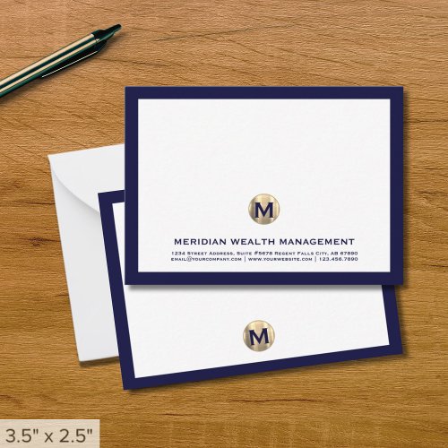 Navy Business Monogram Note Cards