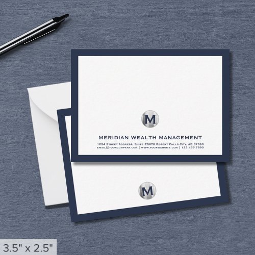 Navy Business Monogram Note Cards