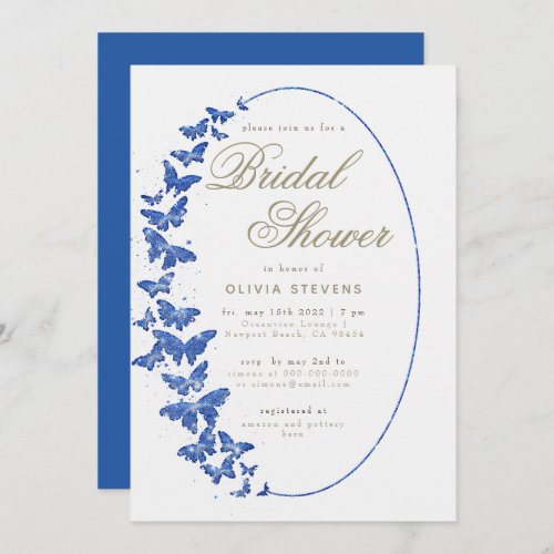 Navy Butterflies Boho Frame Elegant Bridal Shower Invitation