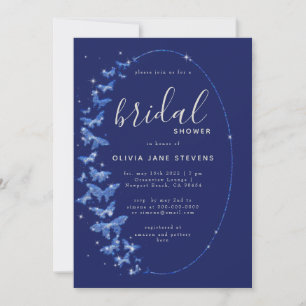Navy Butterflies Boho Frame Elegant Bridal Shower Invitation