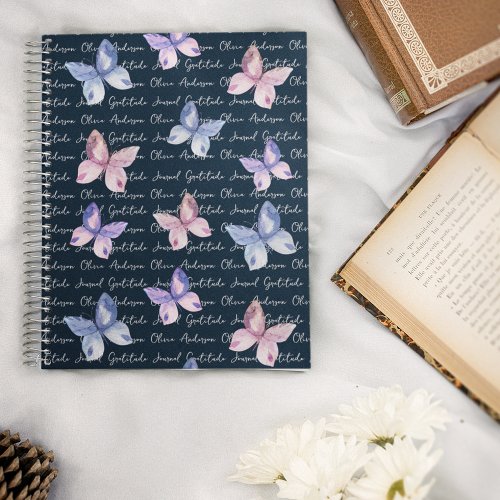 Navy Butterflies Monogram Gratitude Journal