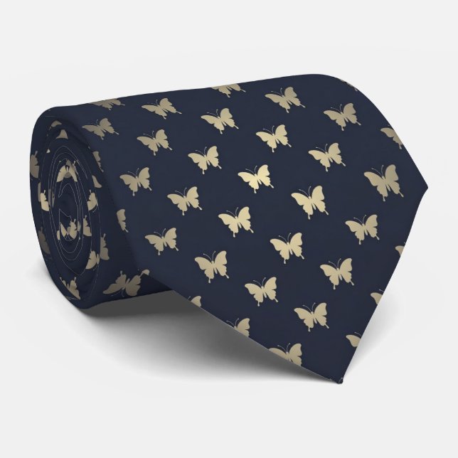 Navy Butterfly Elegant  Neck Tie (Rolled)
