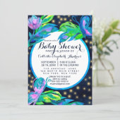 Navy Butterfly Floral Leaf Watercolor Baby Shower Invitation (Standing Front)