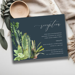 NAVY CACTI FOLIAGE WATERCOLOR WEDDING RECEPTION ENCLOSURE CARD