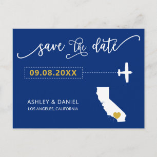Navy California Wedding Save the Date Map Postcard