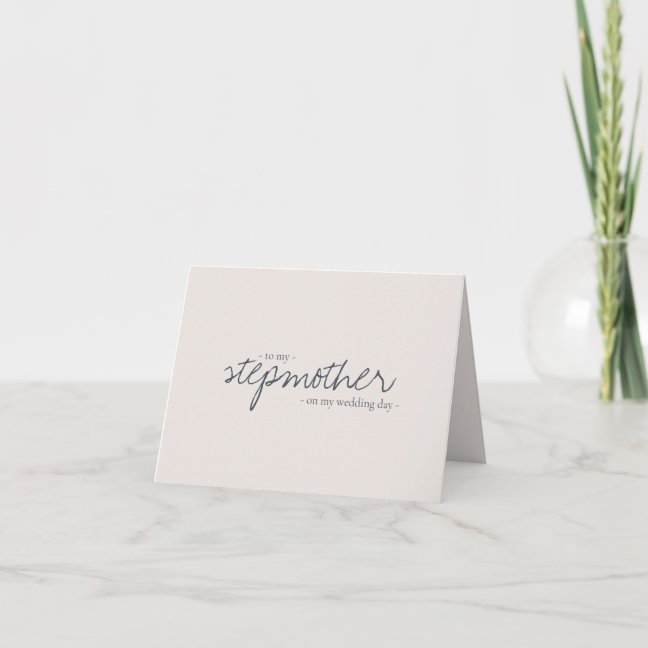 Navy Calligraphy Beige Wedding Minimal Stepmother Card