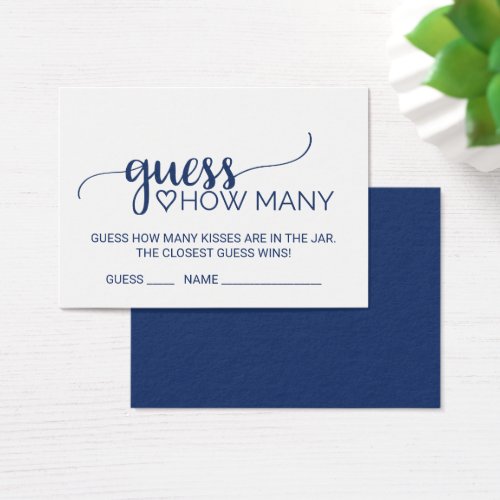 Navy Calligraphy Guess How Many Kisses Game Cards