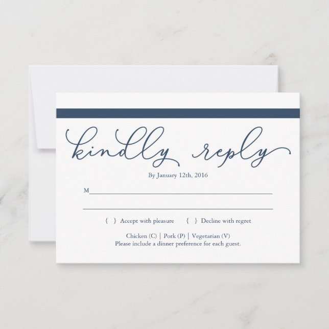Navy Calligraphy Invitation Reply Card Insert (Front)