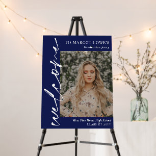 Navy Calligraphy Photo Graduation Welcome Foam Board