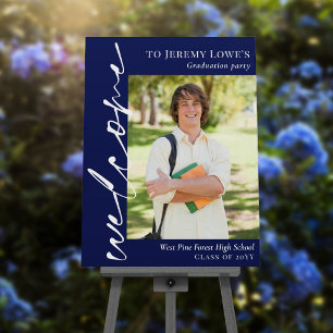 Navy Calligraphy Photo Graduation Welcome Foam Board