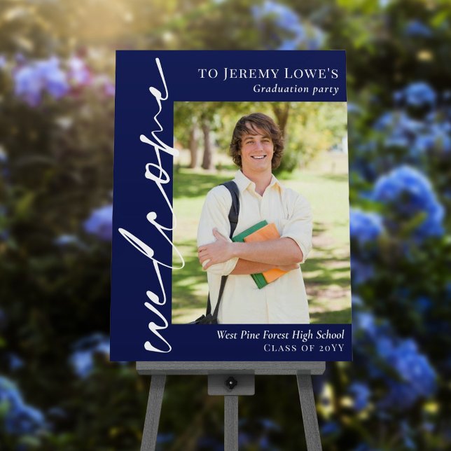 Navy Calligraphy Photo Graduation Welcome Foam Board (Creator Uploaded)