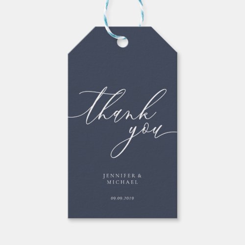 Navy Calligraphy Signature Thank You Gift Tags