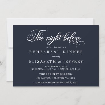Navy Calligraphy The Night Before Rehearsal Dinner Invitation