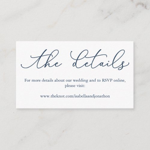 Navy Calligraphy Wedding Website Enclosure Card - Simple elegance.  Beautiful calligraphy in navy.