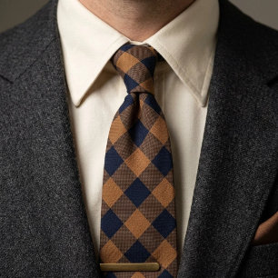 Navy Camel Buffalo Check Gingham Neck Tie