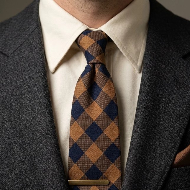 Navy Camel Buffalo Check Gingham  Neck Tie (Creator Uploaded)