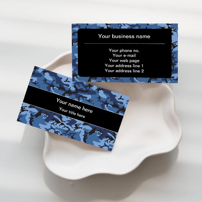 Navy Camo, Blue Camouflage, Military, Army Business Card (Creator Uploaded)