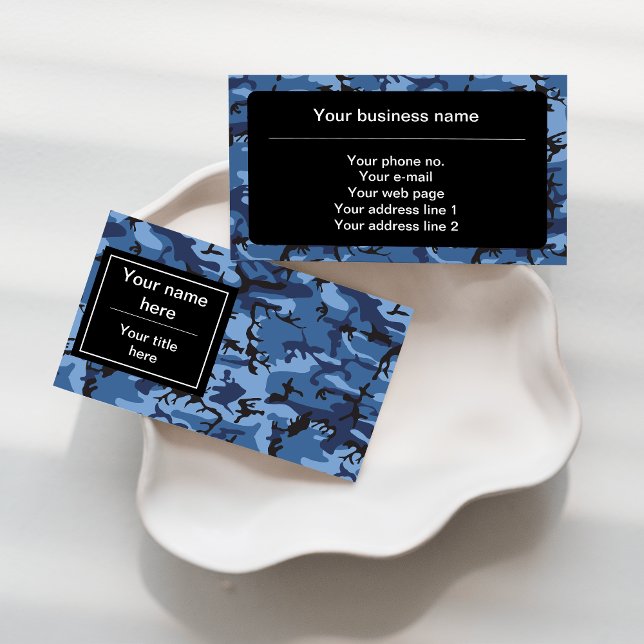Navy Camo, Blue Camouflage, Military, Army Business Card (Creator Uploaded)