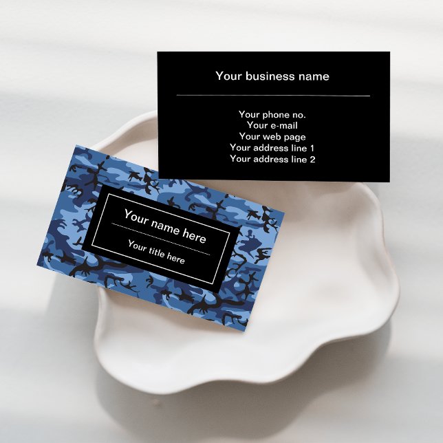 Navy Camo, Blue Camouflage, Military, Army Business Card (Creator Uploaded)