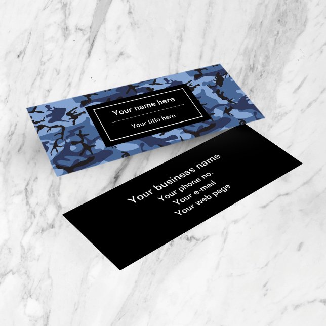Navy Camo, Blue Camouflage, Military, Army Mini Business Card (Creator Uploaded)