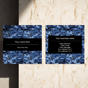 Navy Camo, Blue Camouflage, Military, Army Square Business Card