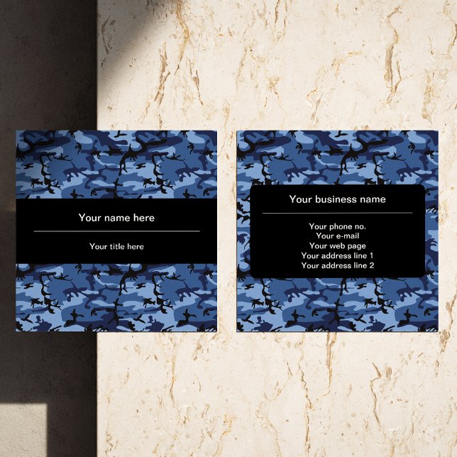 Navy Camo, Blue Camouflage, Military, Army Square Business Card (Creator Uploaded)