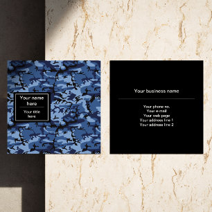 Navy Camo, Blue Camouflage, Military, Army Square Business Card