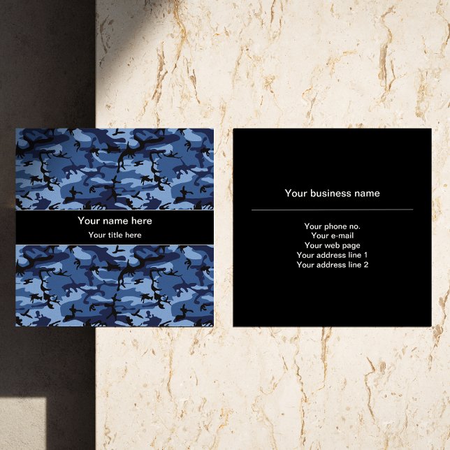 Navy Camo, Blue Camouflage, Military, Army Square Business Card (Creator Uploaded)