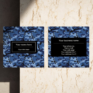 Navy Camo, Blue Camouflage, Military, Army Square Business Card