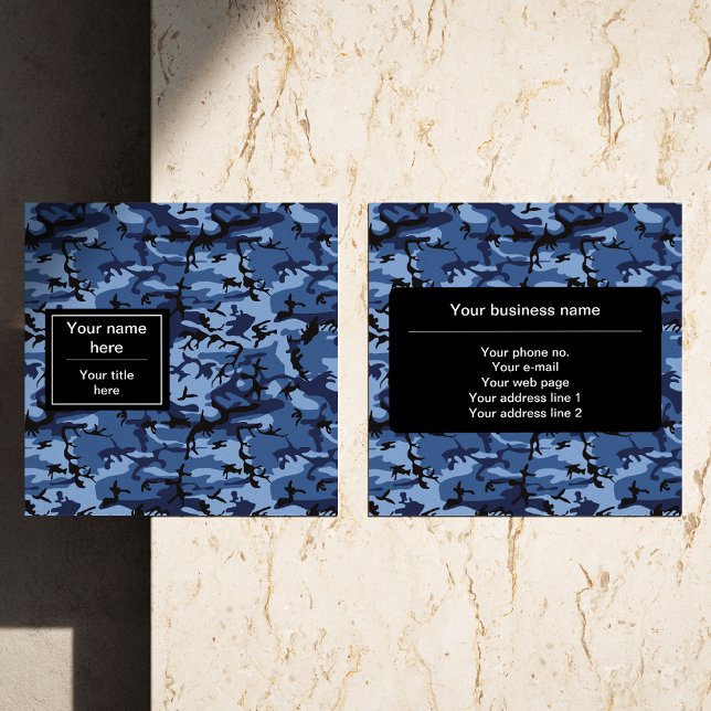 Navy Camo, Blue Camouflage, Military, Army Square Business Card (Creator Uploaded)