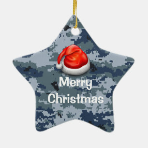 Navy Camo Star Merry Christmas Ornament