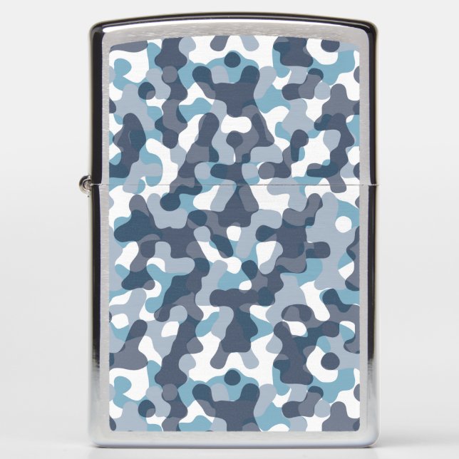 Navy camo theme in blue tones pattern zippo lighter (Front)