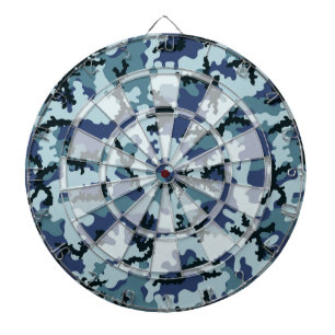 Navy camouflage dartboard with darts