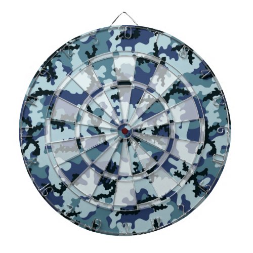 Navy camouflage dartboard with darts