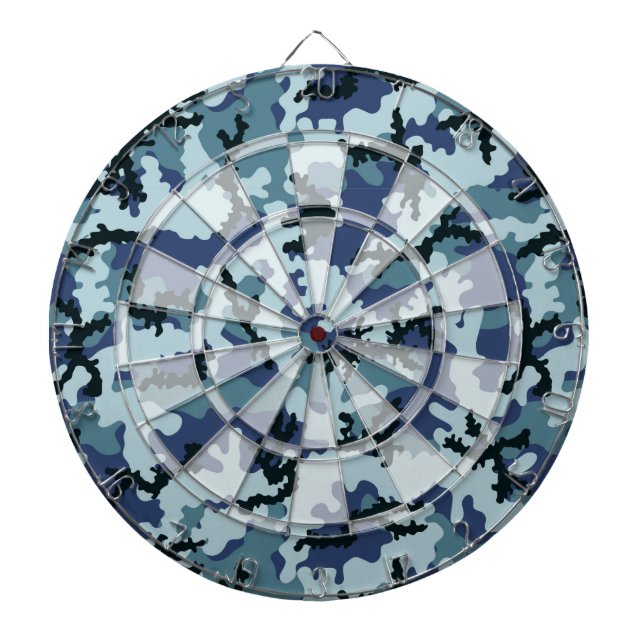 Navy camouflage dartboard with darts (Front)
