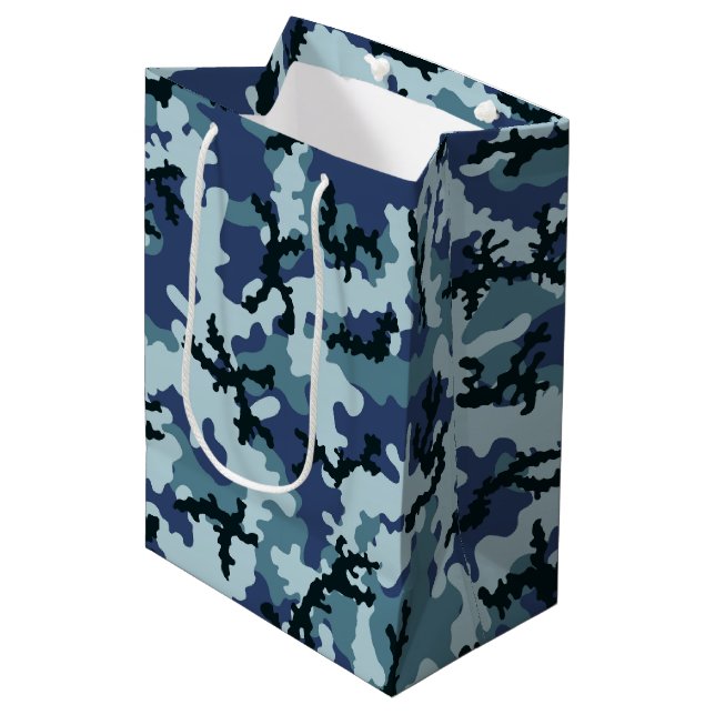 Navy camouflage medium gift bag (Front Angled)