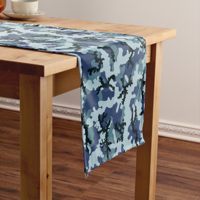 Navy camouflage short table runner (In Situ)