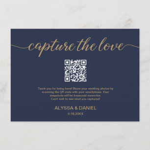 Navy Capture the love QR code wedding photo share Enclosure Card