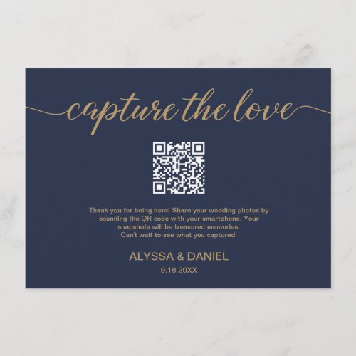 Navy Capture the love QR code wedding photo share Enclosure Card