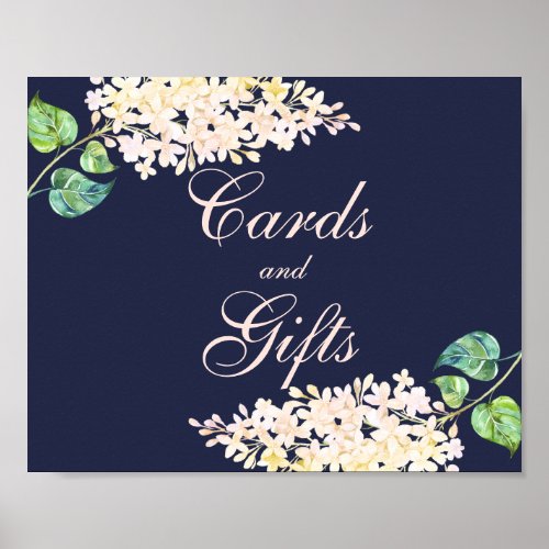 Navy cards and gifts wedding sign White lilac Poster