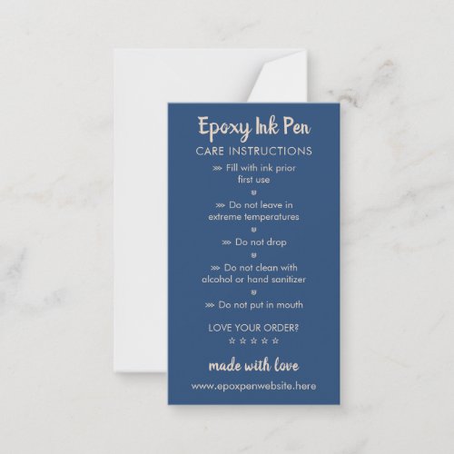 Navy Care Instructions for Epoxy Pen Note Card